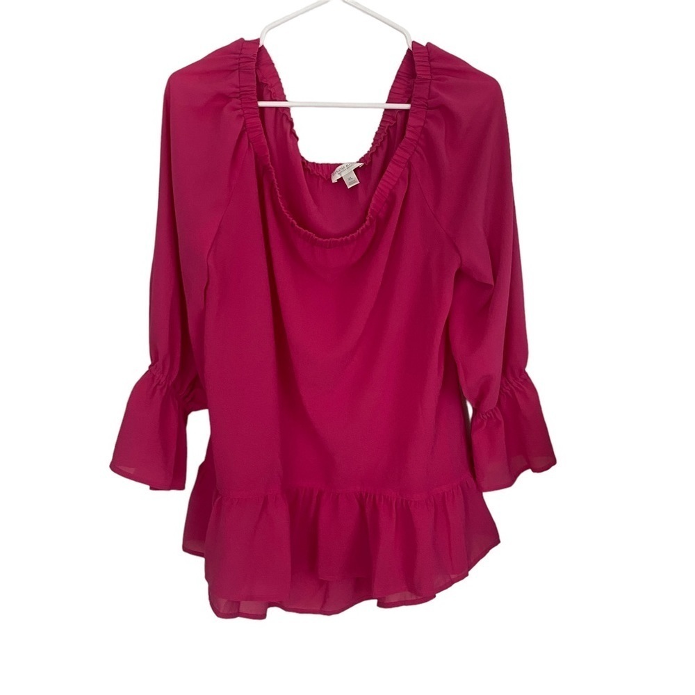 Bisou Bisou Pink Off Shoulder Ruffled Bottom Top Sz XL